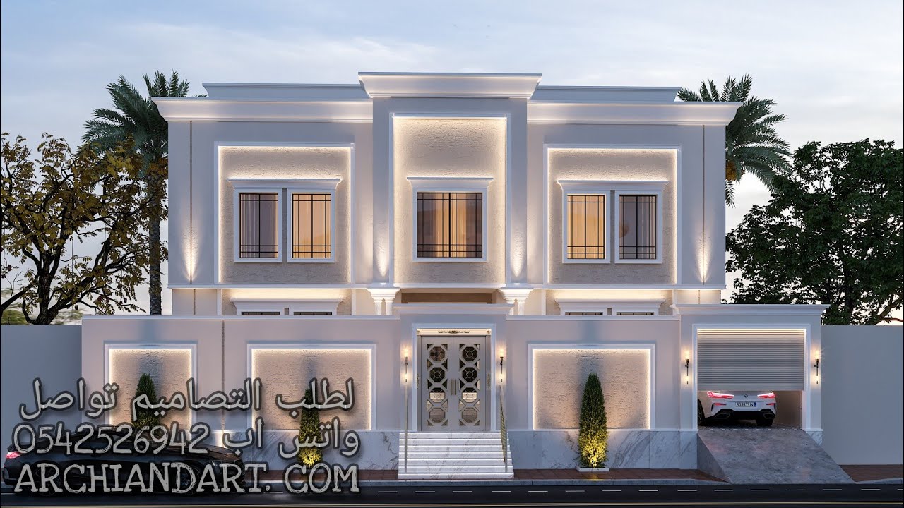 تصميم نيو كلاسيك خارجي في السعودية مدينة جدة | تصميم واجهة فله نيو كلاسك