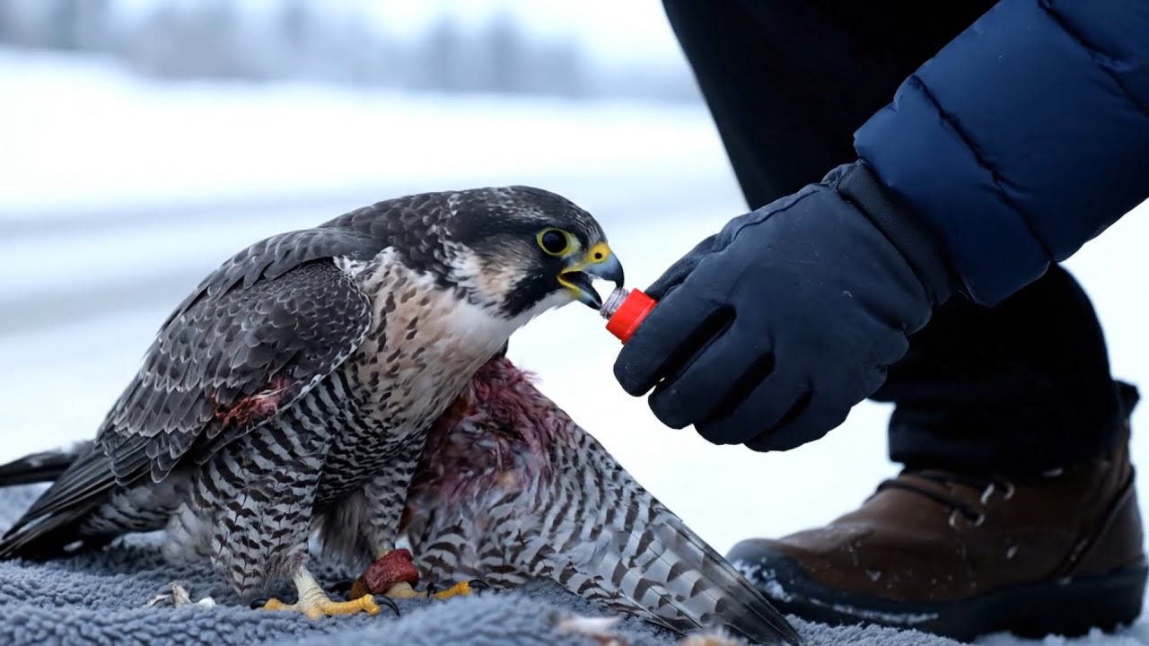 Rescue Animal | Rescuing a Falcon Mother and Chick in Snowy Highway Overpass
