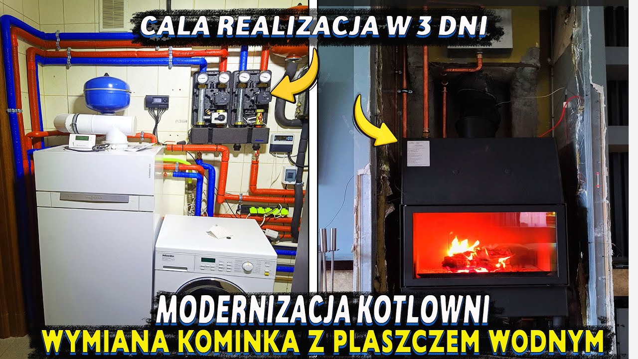 Modernizacja kotlowni. Wymiana kominka z plaszczem wodnym.