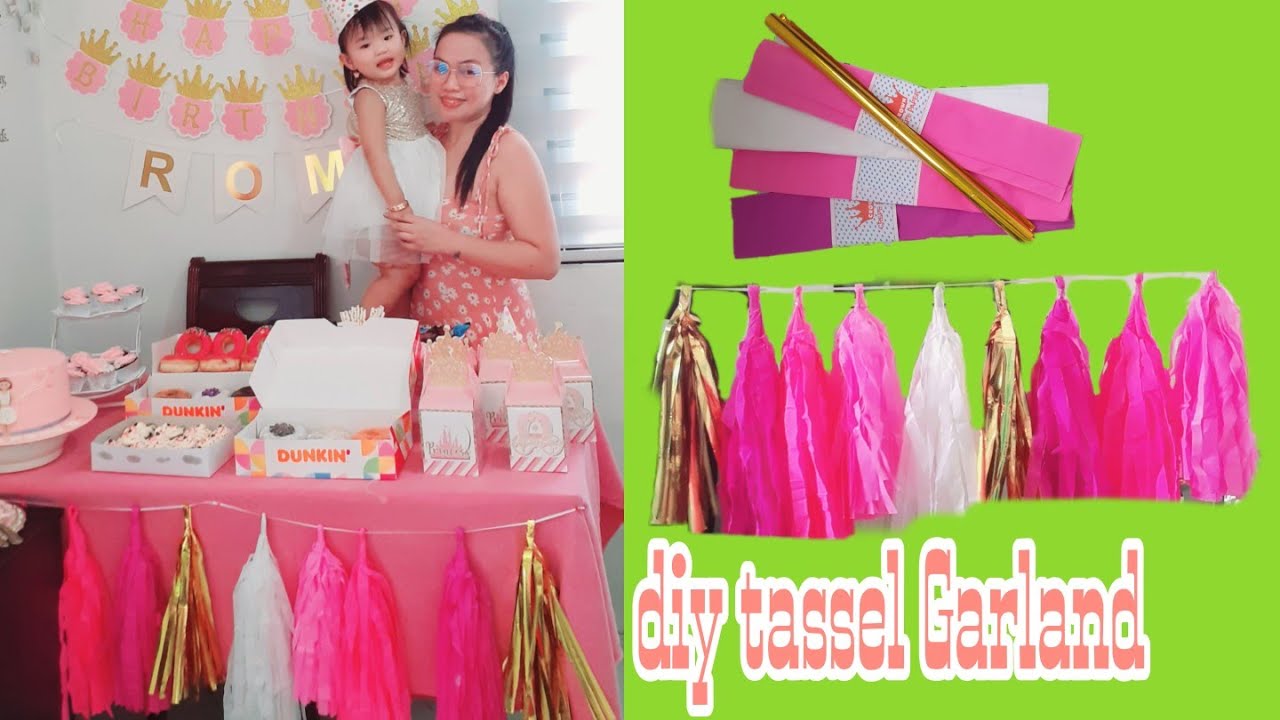 DIY TASSEL GARLAND for my daughters birthday party|combination of white,pink and gold|