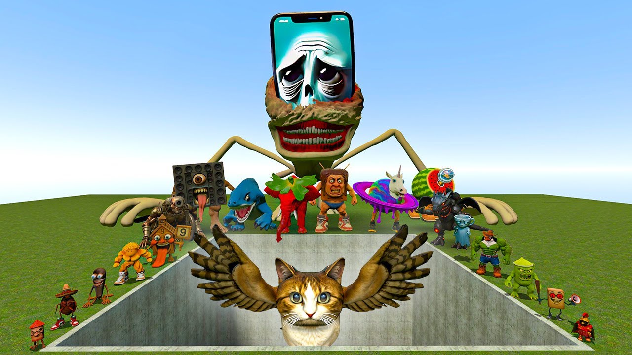 Мемы ИИ Brainrot против боссов Meowl в гигантской яме – Gmod Chaos