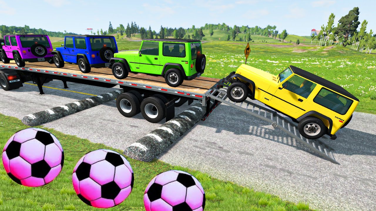 TRANSPORTING PIXAR CARS & FRUITS WITH COLORED & JOHN DEERE vs CLAAS vs TRACTORS - BeamNG.drive #126