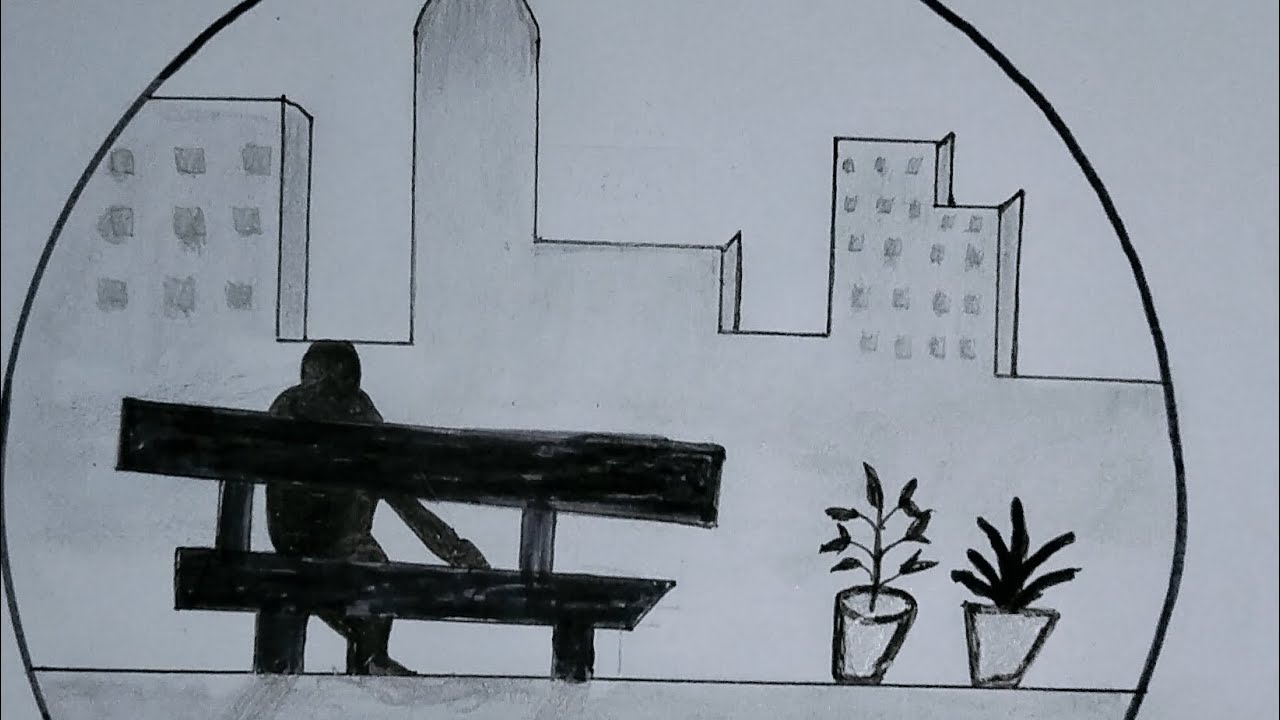 Drawing: Alone boy sitting in a bunch 😔