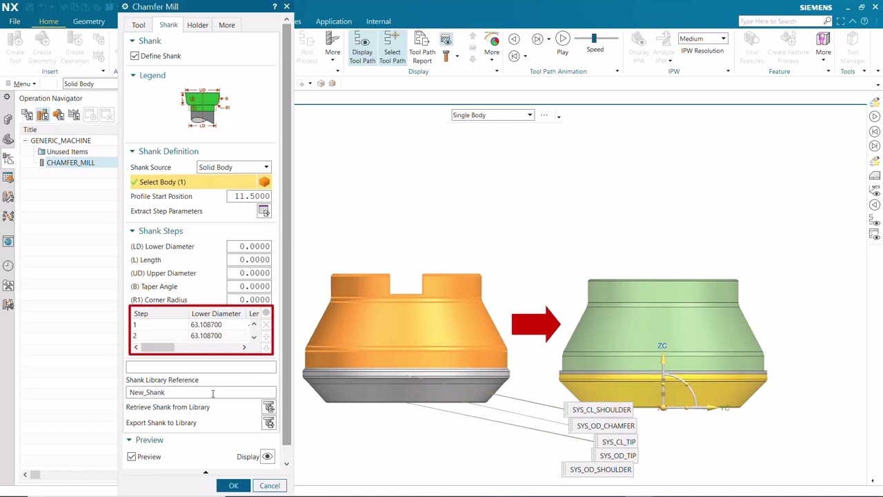 NX2306 CAM What's New - Simplified Shank Creation