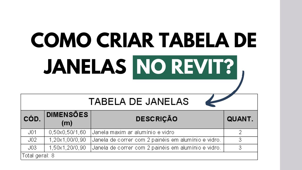 COMO CRIAR TABELA/QUADRO DE JANELAS NO REVIT #5