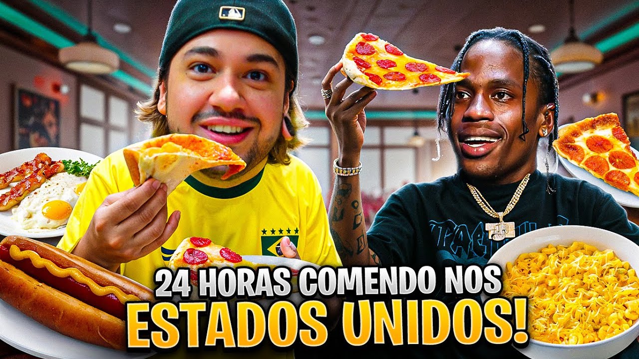 24 HORAS COMENDO NOS ESTADOS UNIDOS E CONHECI O TRAVIS SCOTT! - BRINO VLOG