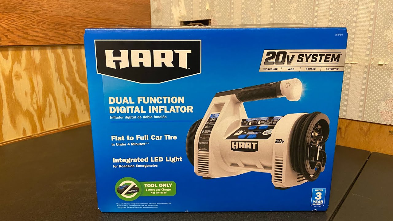 Hart 20v cordless dual function digital inflator unboxing and review