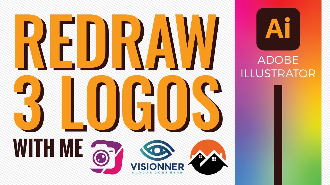 How to draw or redraw 3 logos from low res jpg or png images in Adobe Illustrator - Full Course!
