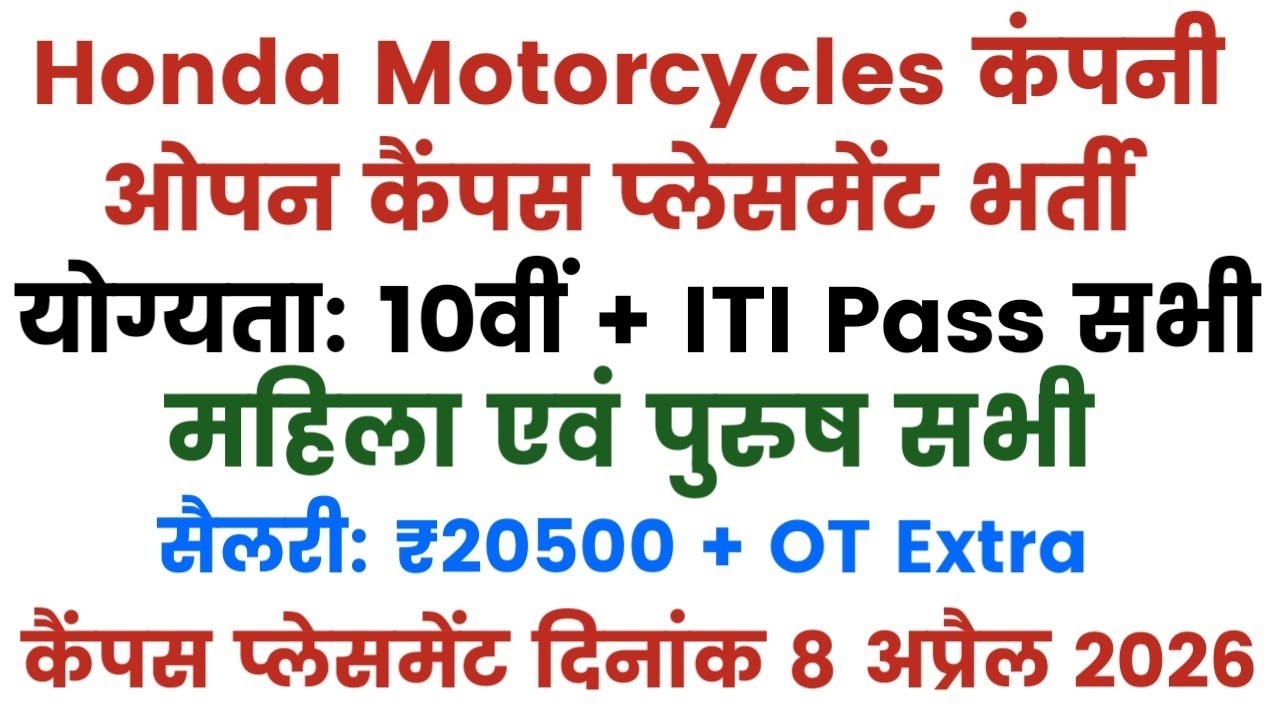 Honda Company Open Campus Placement 2026। Honda Campus Placement 2026। ITI Campus 2026