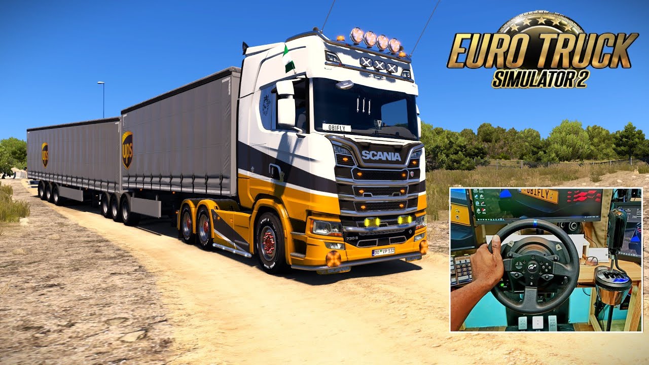 Scania S730 - UPS double trailer - Iberia - Euro truck Simulator 2 - Steering Wheel PC Gameplay