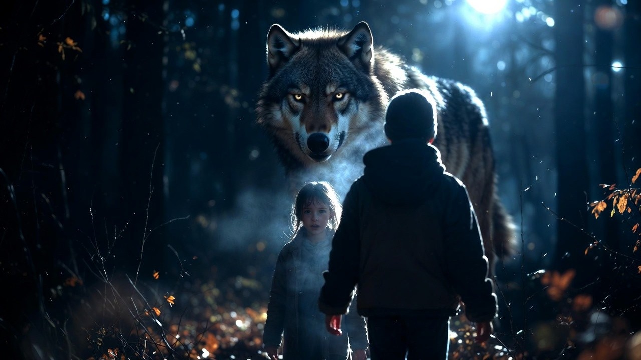 El lobo apareció en la noche… pero no esperaba que alguien protegiera a la niña