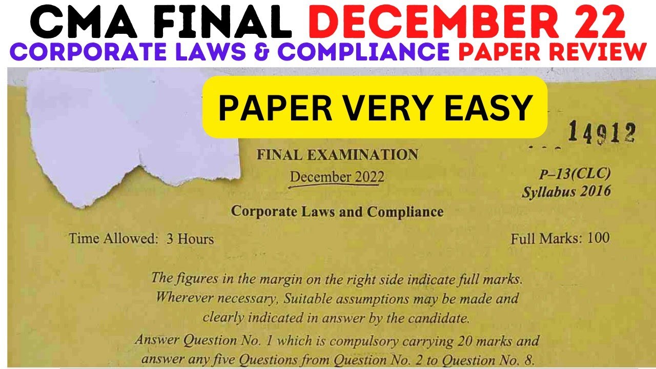 CMA Final December 2022 Corporate law & Compliance Paper Review | Paper Very Easy?