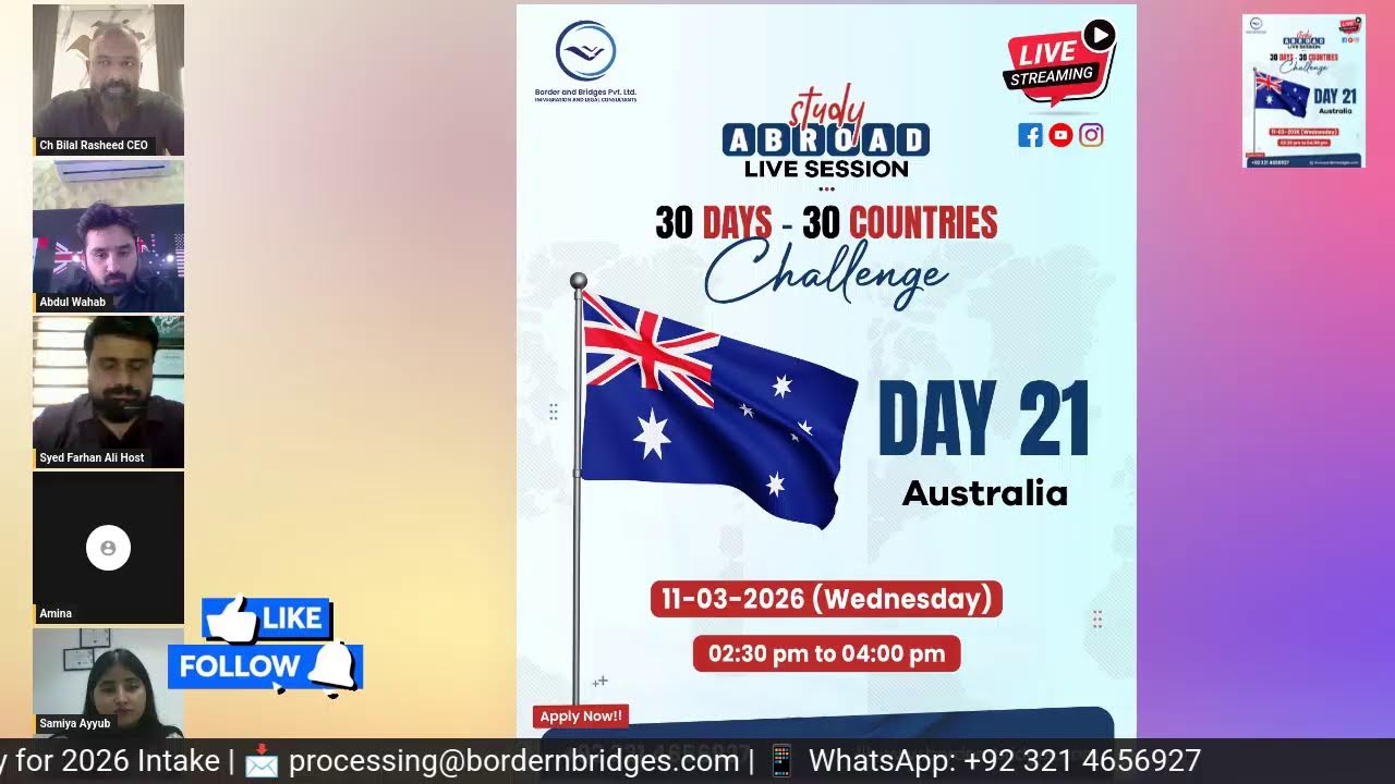 Study in Australia 2026 | Comprehensive Admission & Visa Guide | Day 21 Challenge | LIVE