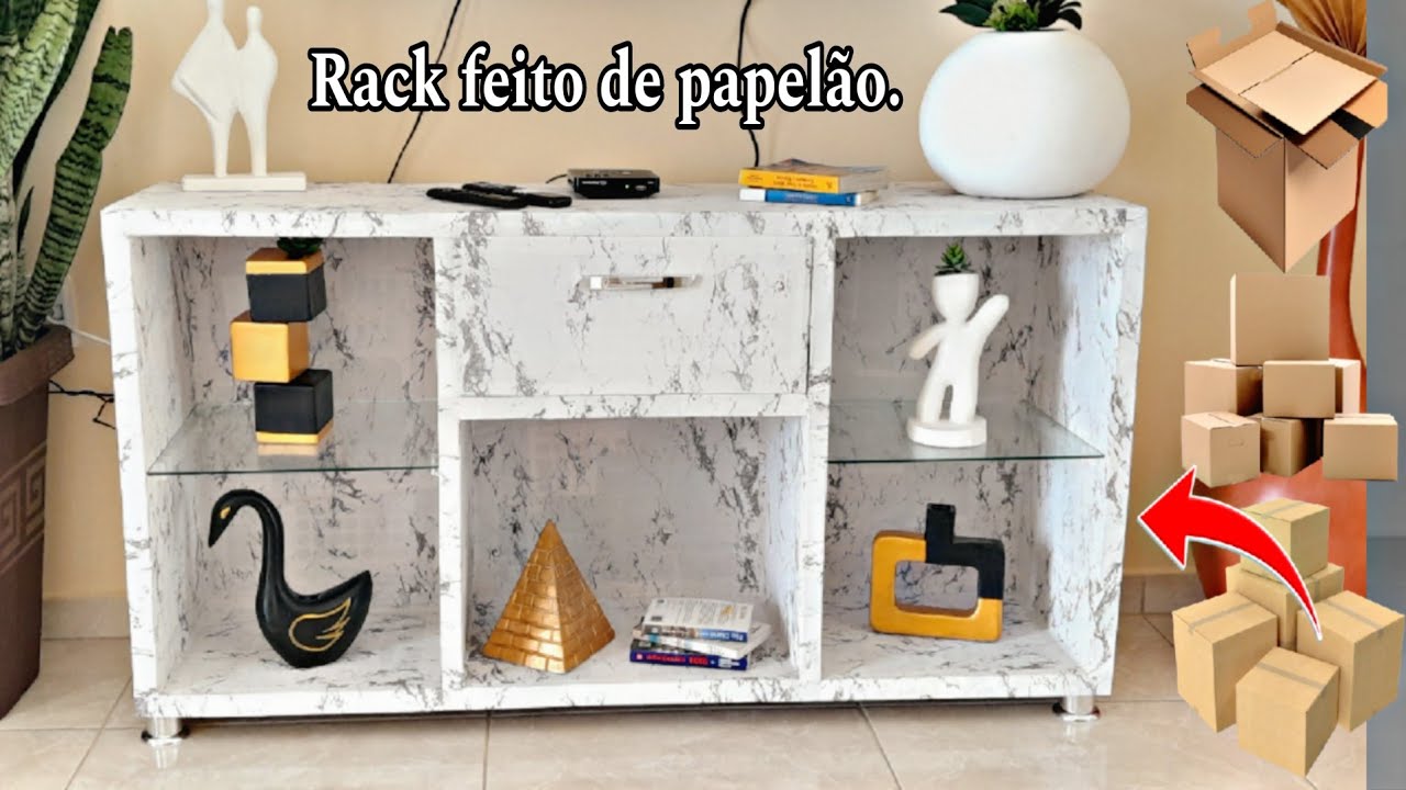 COMO FAZER UM RACK PARA TV FEITO DE CAIXAS DE PAPELÃO 📦 | FAÇA VOCÊ MESMO MÓVEIS DE PAPELÃO
