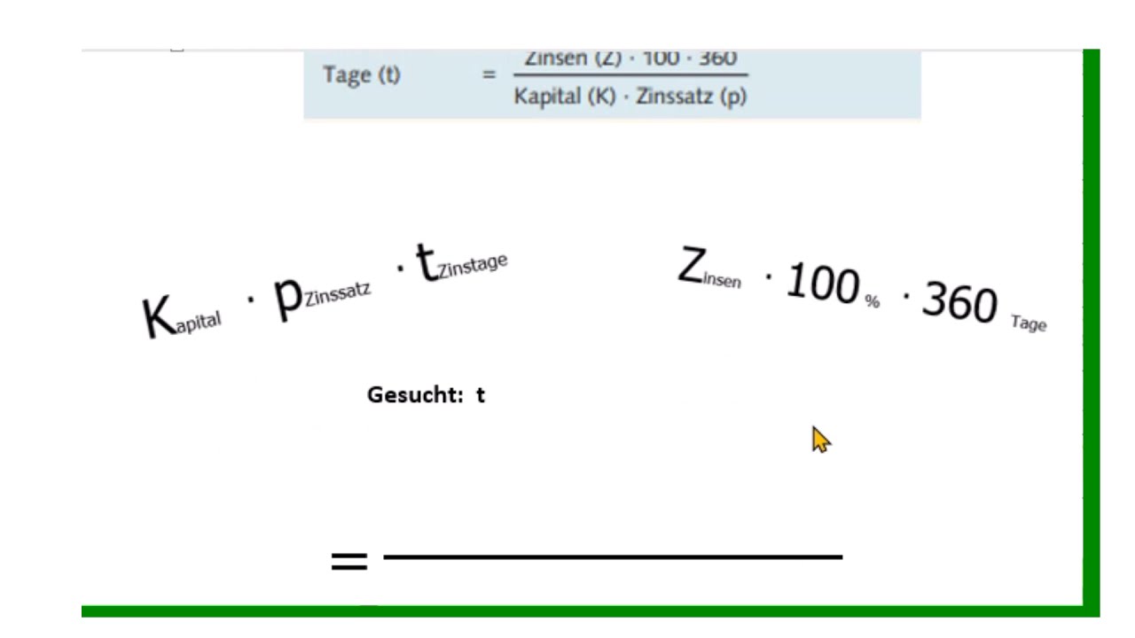 Zinsrechnung mit Zinstage erkl&auml;rt mit einer Merkhilfe (k mal p mal t)