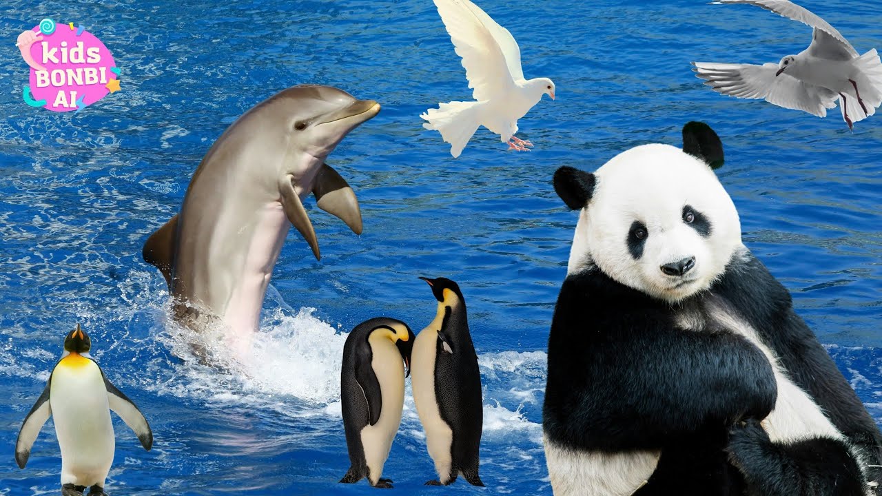 Songs about pandas, dolphins, pigeons, penguins | Kids Bonbi AI