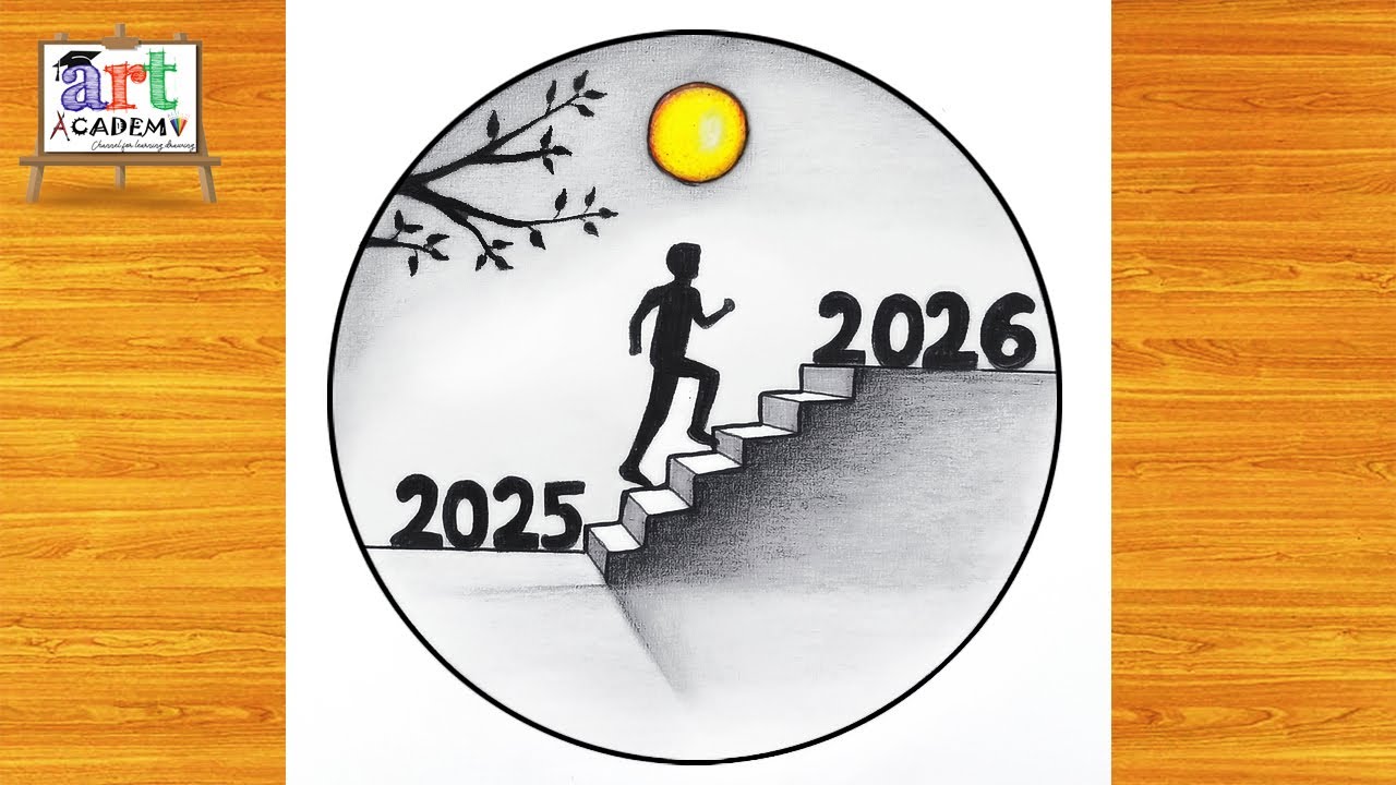 Happy New Year 2026 Drawing tutorial - Pencil Sketch / 2026 New Year Scenery drawing / Drawing 2026