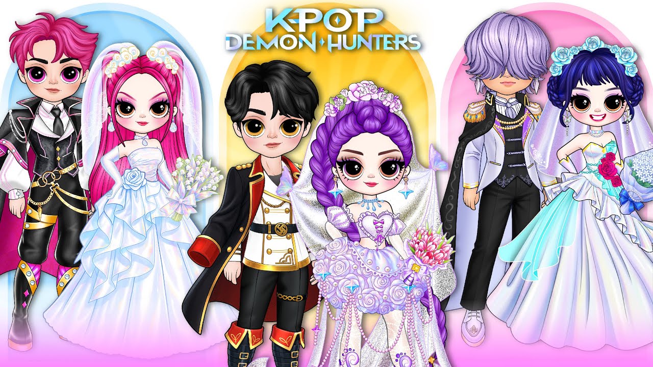 K-Pop Demon Hunters: Huntrix & Saja Boys Wedding Dress Glow Up! | DIY Fashion Paper Dolls