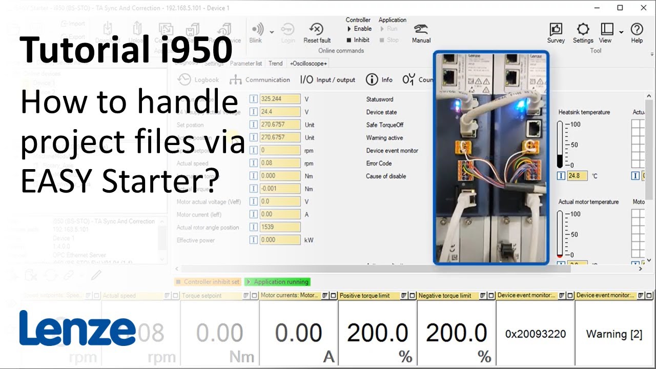 Lenze i950 servo inverter: How to handle project files via EASY Starter?