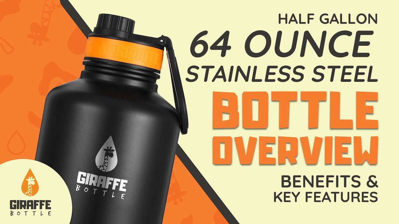 All-Day Hands-Free Hydration 💧 64 oz Half Gallon Stainless Steel Giraffe Bottle