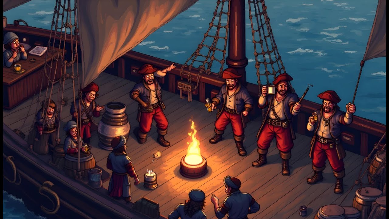 Immersive Pixel Art Pirate Ambience | Epic Pirate Music | Ocean Breeze