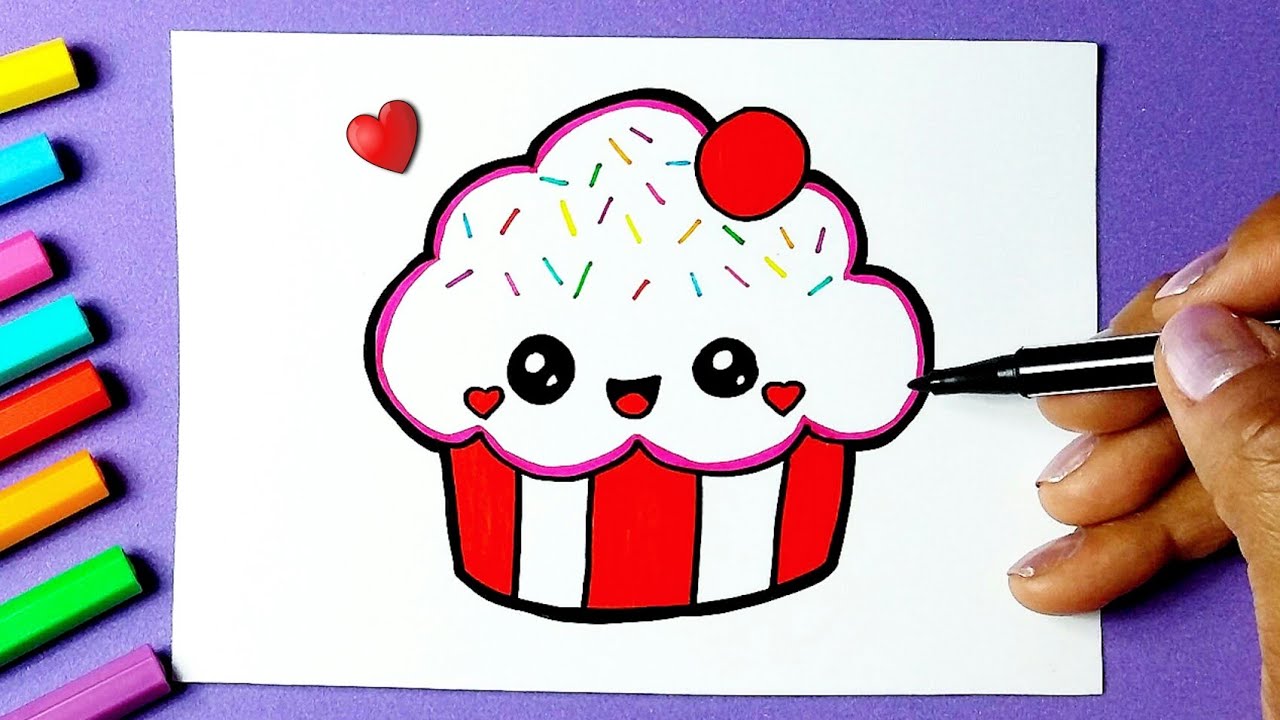 Como desenhar CUPCAKE Fofo Kawaii ❤ Desenhos Bonitos - Desenho para Desenhar