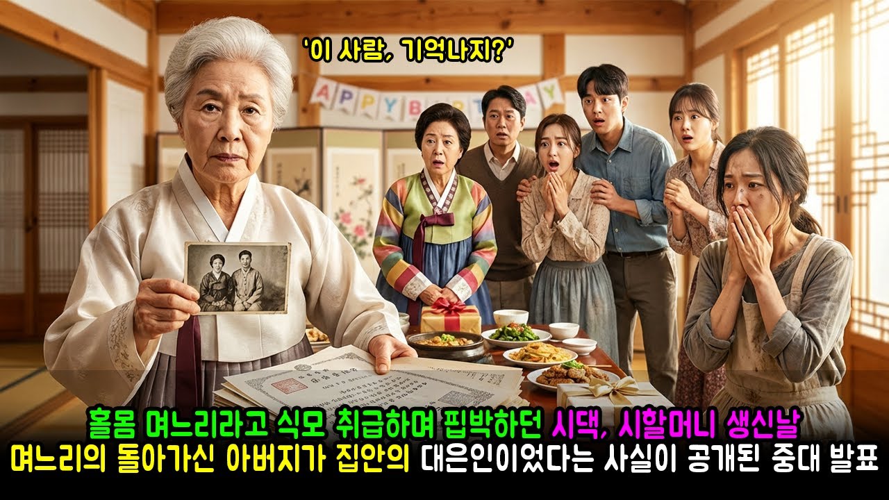 홀몸 며느리라고 식모 취급하며 핍박하던 시댁, 시할머니 생신날 며느리의 돌아가신 아버지가 집안의 대은인이었다는 사실이 공개된 중대 발표 | 반전사연 | 감동사연 | 노후사연