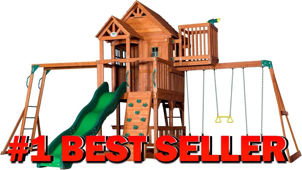 Backyard Discovery Skyfort II Cedar Wood Swing Set with Wave Slide Raised - B0177AVE9G