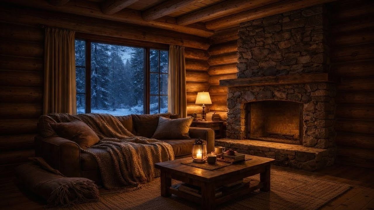 Winter Night Ambience ❄️ Cozy Cabin Fireplace Glow | Relaxing Snowfall & Deep Sleep Atmosphere