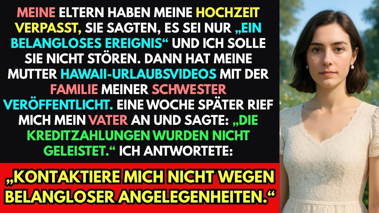 Meine Eltern haben meine Hochzeit ausgelassen und als‚triviales Ereignis für mich‘ nannten.Ich habe…