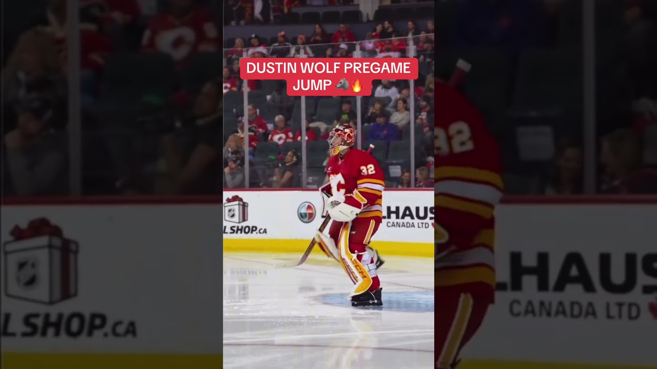 DUSTIN WOLF PREGAME JUMP 🔥🐺  #nhl #hockey  #hockeysports #warmup #jump #wolf #highlights #nhlintrend