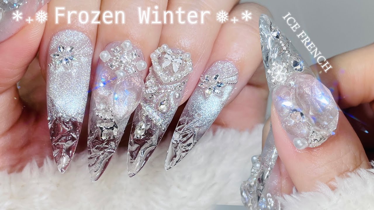 Замороженные ледяные ногти ❄️🤍 Как сделать ледяной френч! Рождественский маникюр | Типсы | ASMR