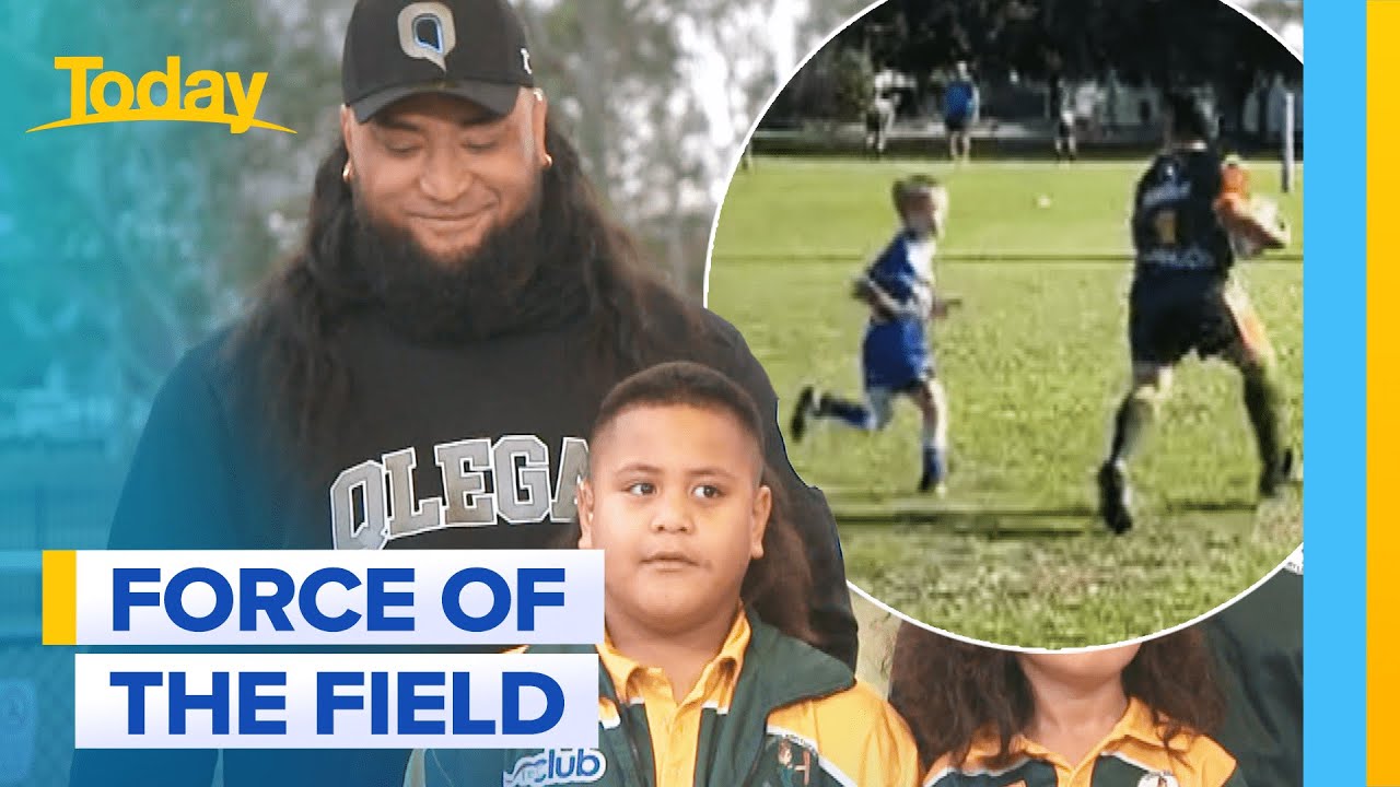 Passionate dad defends six-year-old footy giant | Today Show Australia