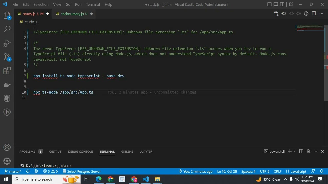 TypeError [ERR_UNKNOWN_FILE_EXTENSION]: Unknown file extension 