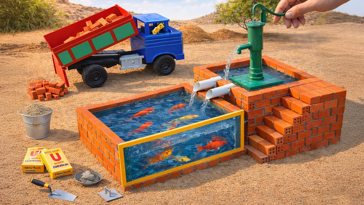 DIY Mini Science Project Building Mini Fish Pond With Water Pump 🧱 Satisfying Mini Gear