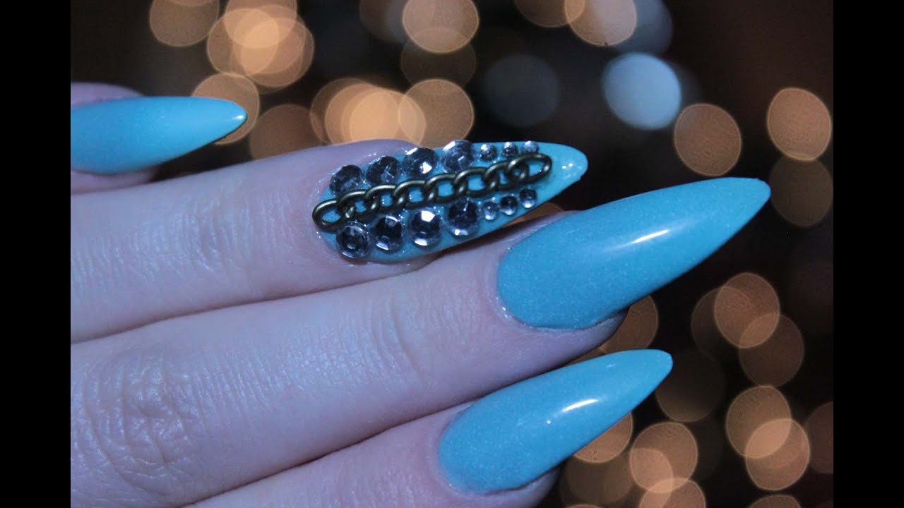 Vintage Glam Stiletto Nails with Chain and Rhinestones