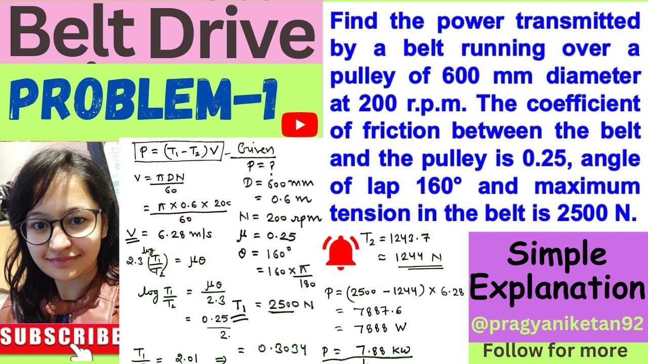 Problem 1- Belt Drive | Step by Step | Simple Explanation @Pragya Niketan