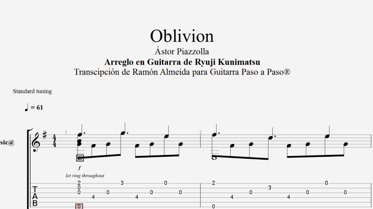 OBLIVION - Astor Piazzolla - Tablatura por Ramón Almeida...