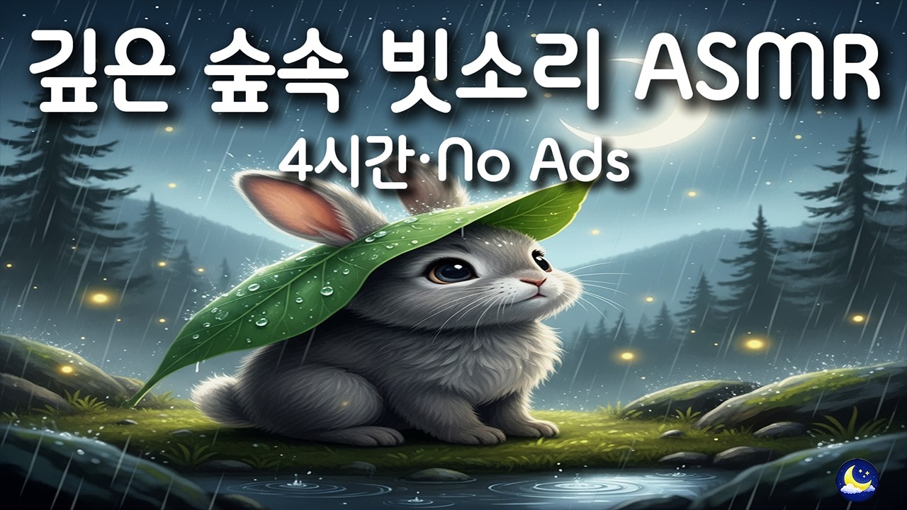 [백색소음] 깊은 숲속 빗소리 ASMR [4시간] 광고 없음
