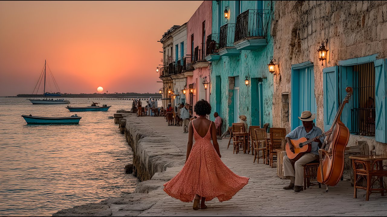 Romantic Sunset Salsa Latin Music Seaside Promenade | Nostalgic Warm Rhythms