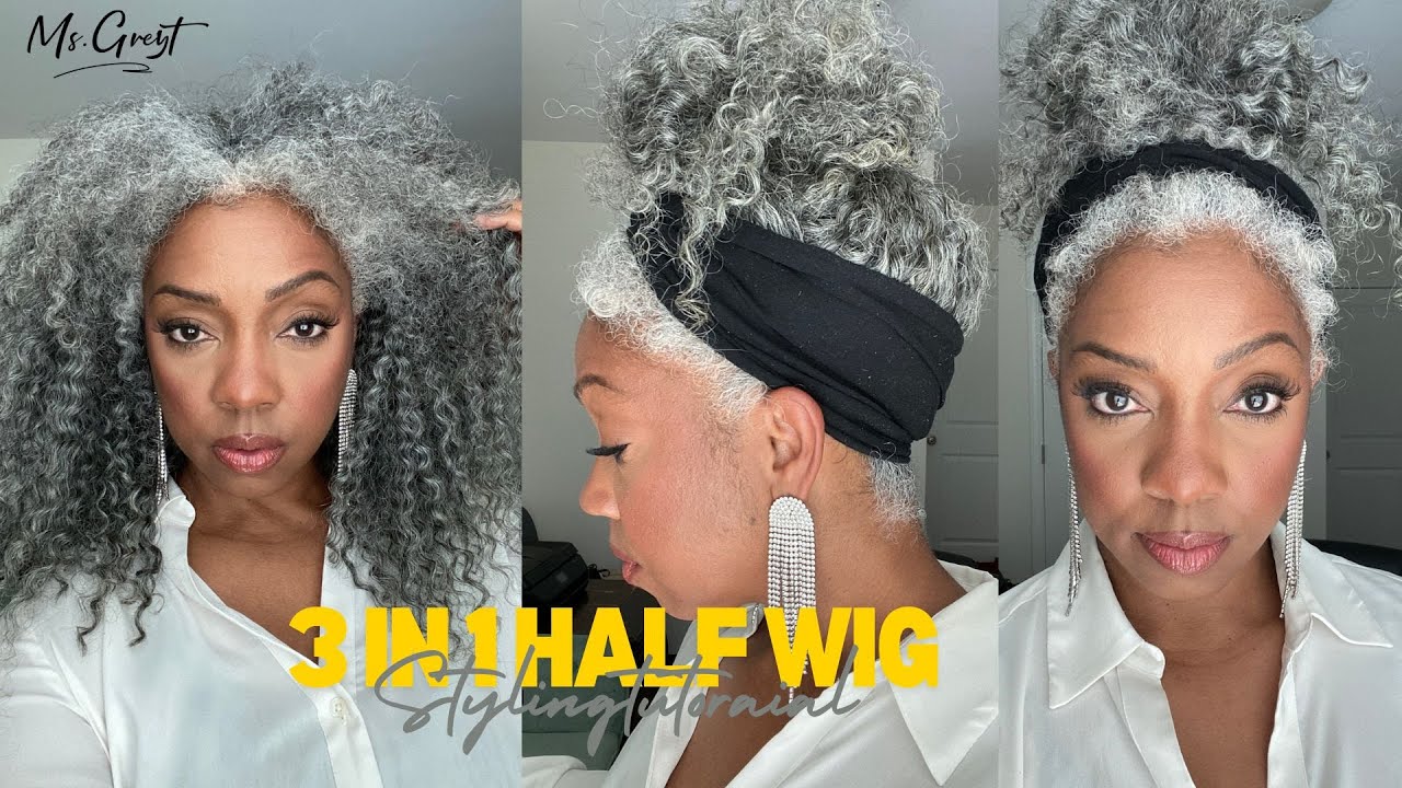 Natural Gray hair style ANTI AGE hairstyles with Msgreyt 3 in 1 half wig  #greyhair #antiage