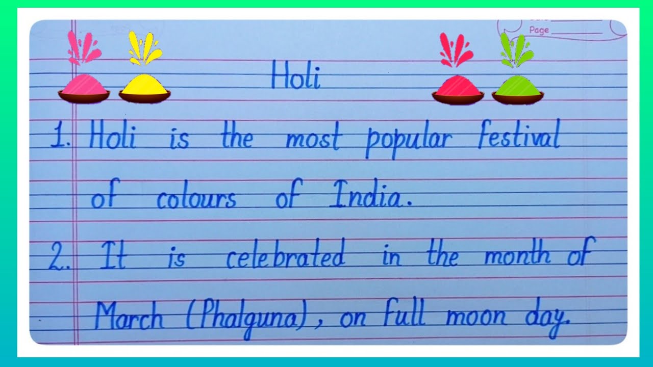 10  Lines Essay About Holi Festival In English l Essay Writing l Calligraphy Creators l Holi l