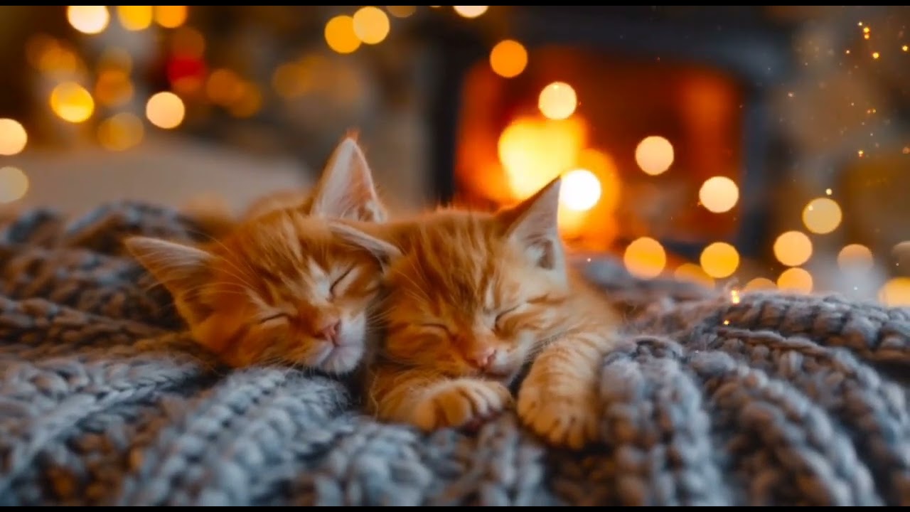 Two Ginger Kittens by the Fireplace – Purring, Crackling Logs & Gentle Relaxation Music