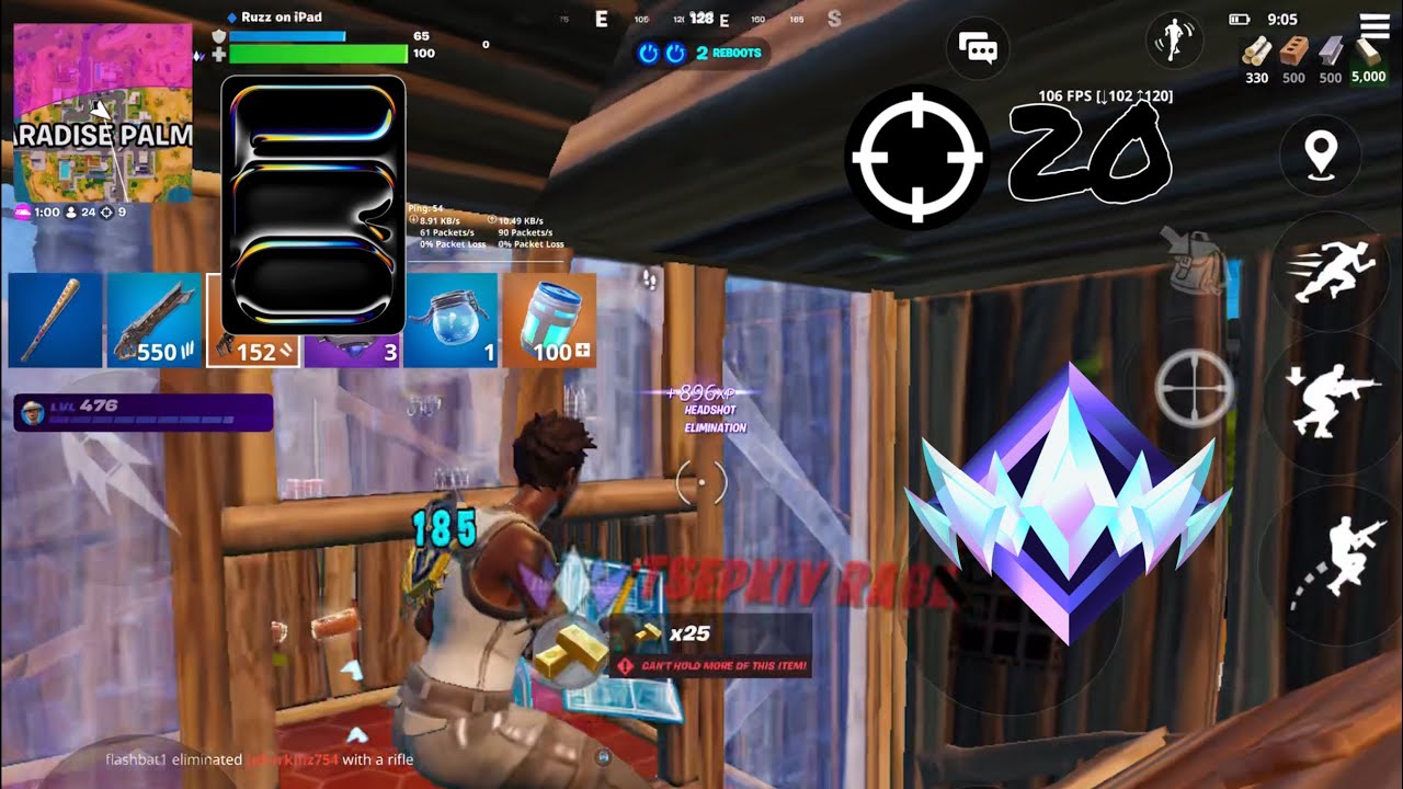 Fortnite MOBILE~20 KILL UNREAL RELOAD Win Gameplay (iPad Pro m4) (120 FPS) 🔥🔥