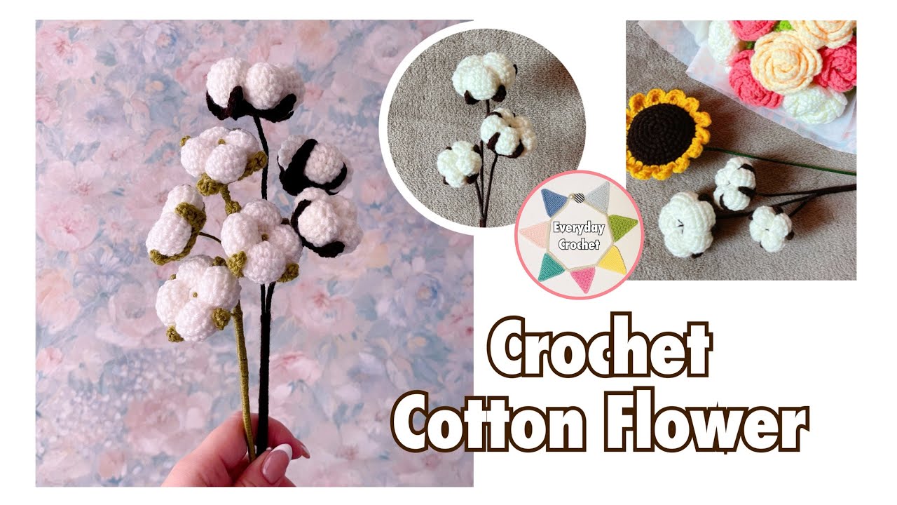 Crochet cotton flower// かぎ針編みで作るコットンフラワー // 鈎編木棉花// #かぎ針編み #crochet #crochetflower
