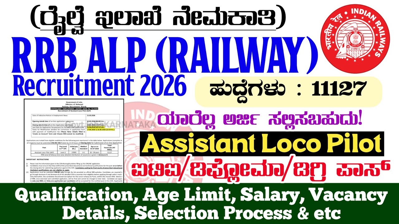 RRB ALP (Assistant Loco Pilot) Recruitment 2026 | RRB ALP Recruitment 2026 | RRB ALP Notification |