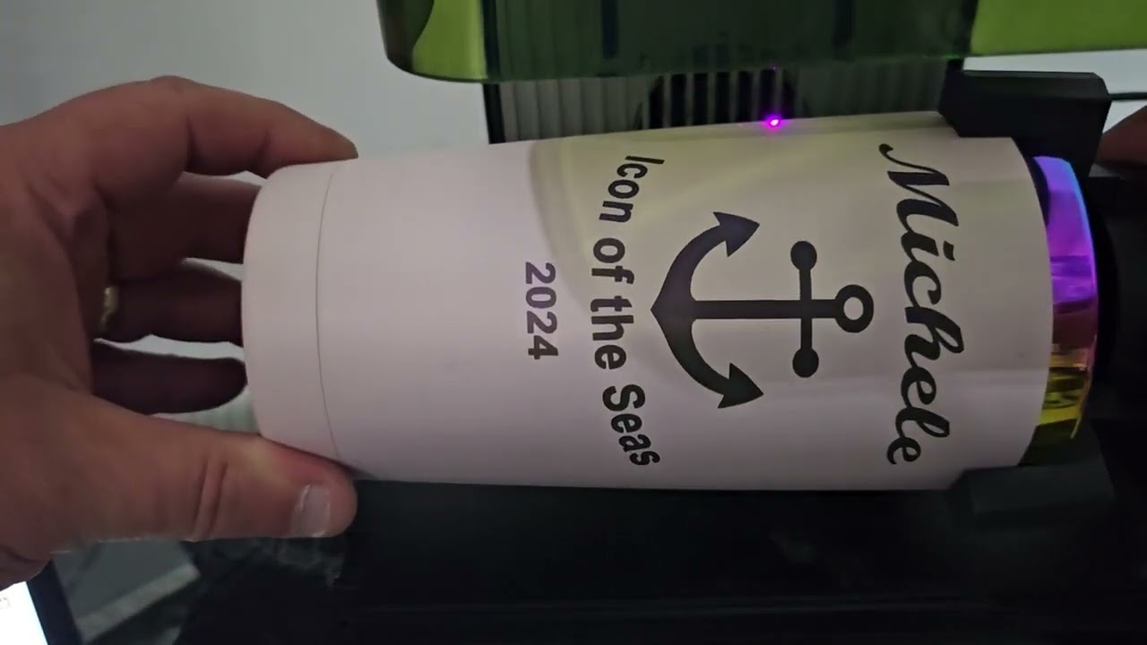 How to engrave a 20 oz Light Pink Rainbow Tumbler with a F1 Laser, Beginner