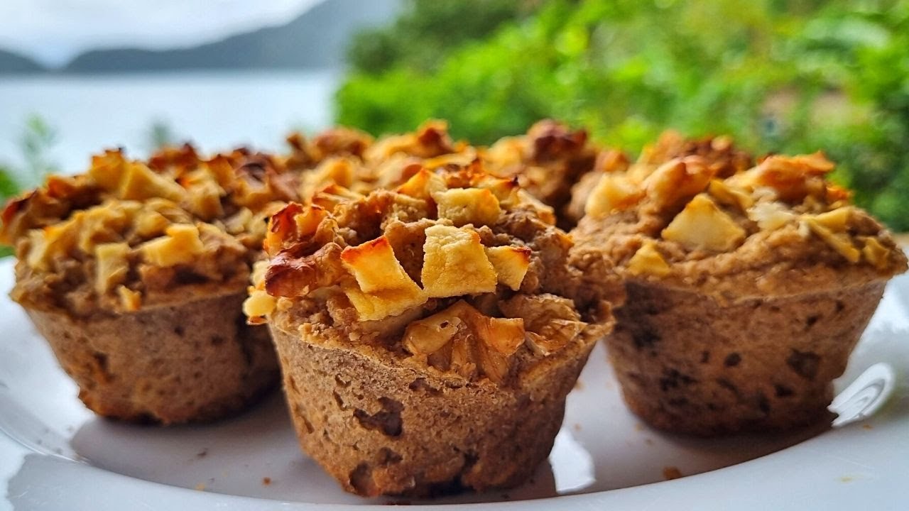 Полезные кексы БЕЗ САХАРА!! Овес, яблоко и корица, без яиц, без молочных продуктов, без глютенa