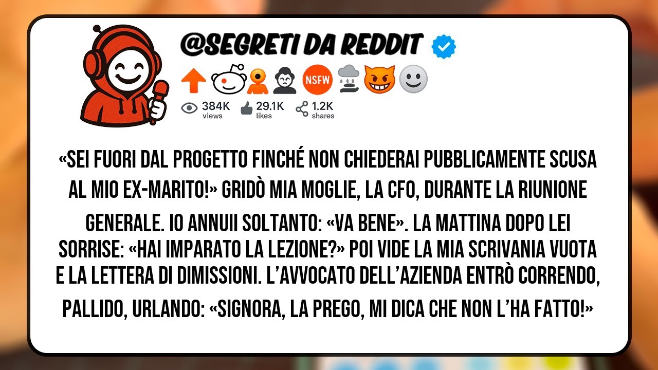 Sei fuori dal progetto finché non chiederai pubblicamente scusa al mio ex marito! gridò mia moglie