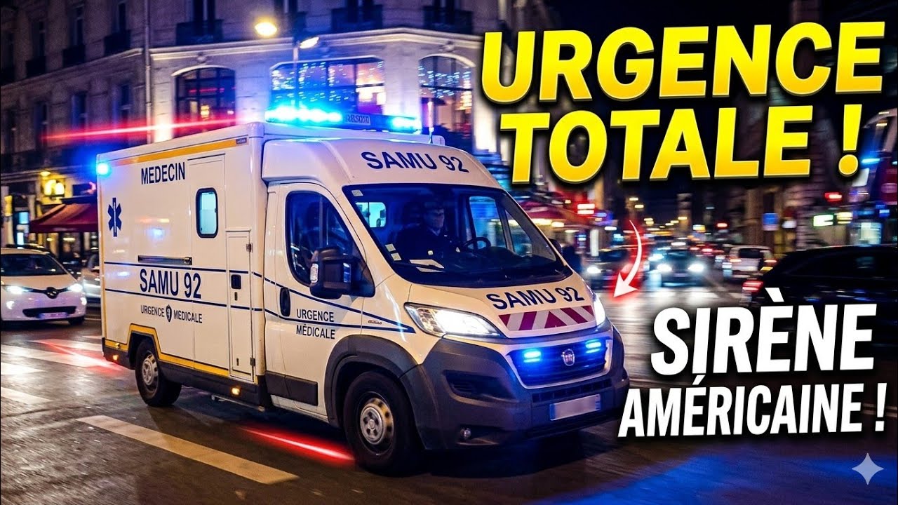 France, Ambulances SAMU en urgence avec Sirène américaine Ambulances responding with air Horn